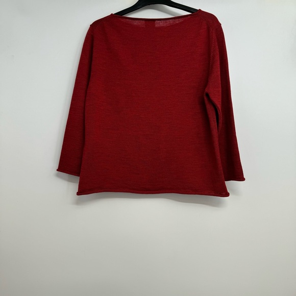 Eileen Fisher Womens Red 3/4 Sleeve 100% Wool Blouse Top Shirt Sz M - Picture 3 of 11
